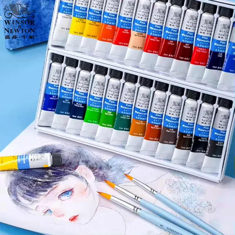 WINSOR & NEWTON Profesyonel Suluboya Resim Boya Ince Pürüzsüz Yüksek Kalite 12/18/24/36 Renk 10 ML Sanatçı Öğrenci Için