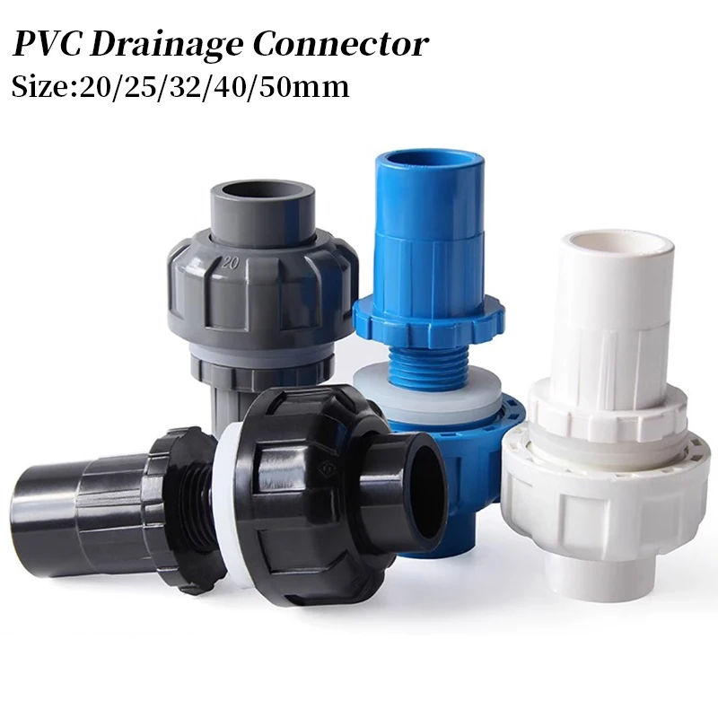 1Pc 20/25/32/40/50mm PVC Pipe Union Connector Aquarium Fish Tank Drain Garden Irrigation Water Tank Inlet Outlet Accessories