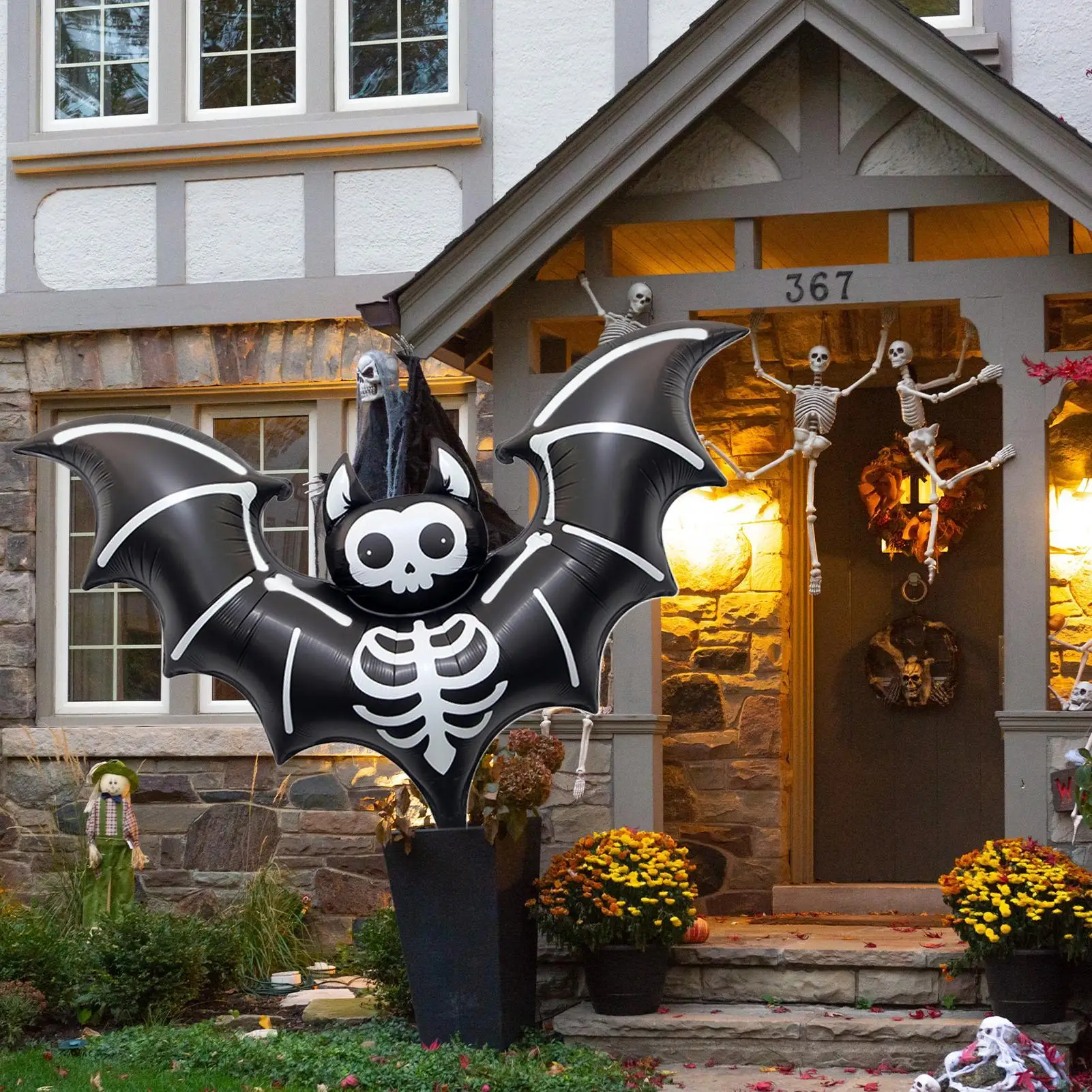 

Украшения на Хэллоуин, воздушные шары из фольги, черные воздушные шары с летучей мышью, товары для вечеринок, реквизит для фотосессии, центральный фон для дома и улицы