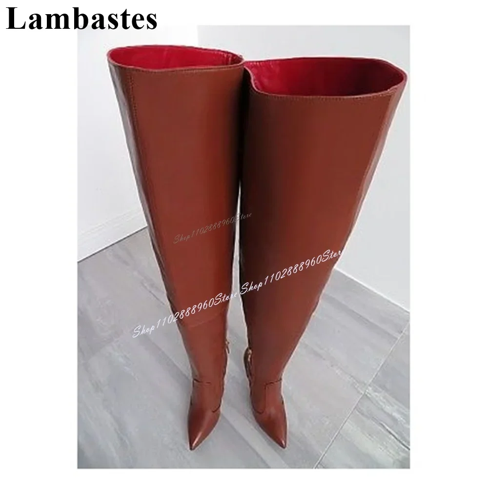 

Trending Thigh High Brown Matte Soft Leather Boots Thin High Heel Women Shoes Side Zipper Pointed Toe 2025 Zapatos Para Mujere