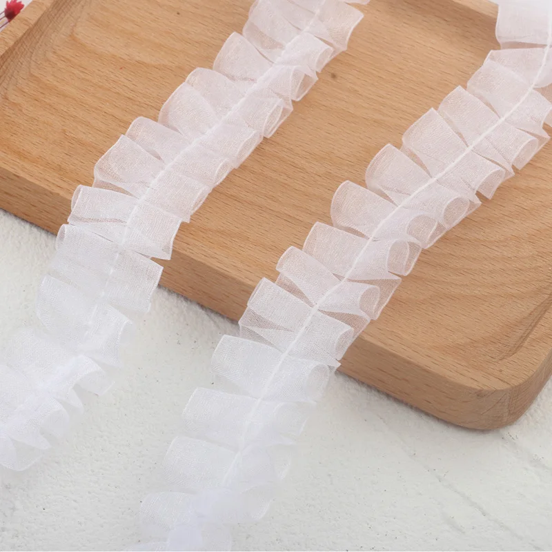 10Yards 2.5CM Wide Organza 3d Pleated Lace Fabric Needlework Ruffle Trim Frilled Fringe Ribbon Dress Clothes Sewing Material