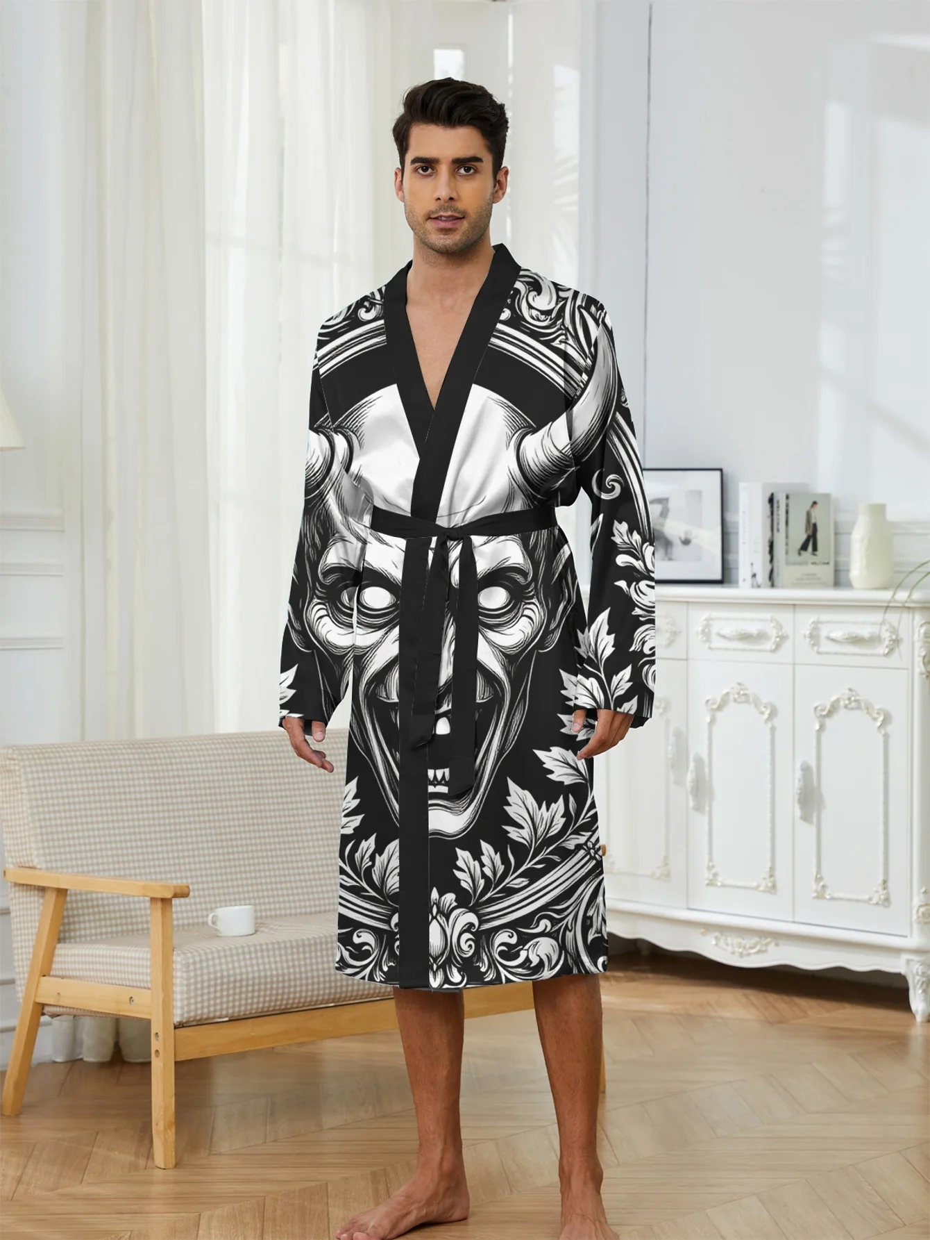 

1pc Men'S Robes 2026 Spring Quick-Drying Nightgown for Men Robes Sleepwear 3D Printed Polyester Dressing Gown Graphic