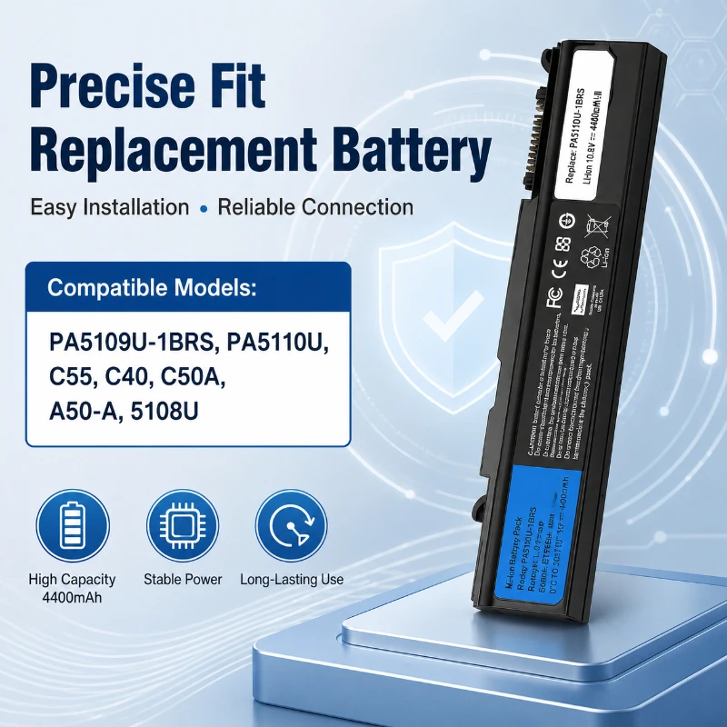 4.4Ah 10.8V Laptop Battery Replacement Compatible for Toshiba C55 C40 C50A A50-A PA5108U PA5109U Series Stable and Durable