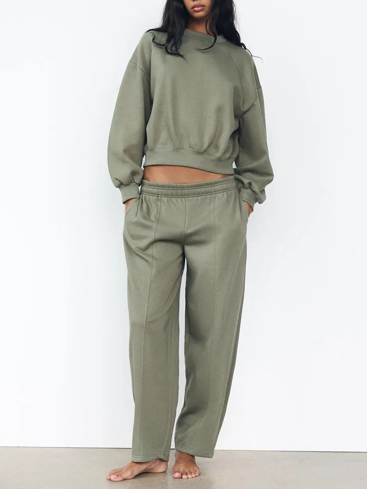 Nueva Llegada Otoño ZA2024 Conjunto de Moda para Damas: Suda con Capucha de Manga Larga y Cuello Redondo de Mujer, Pl...