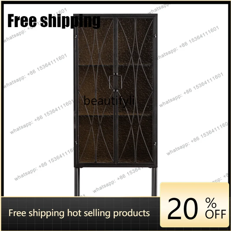 JJ American Retro Dining Side Cabinet Wrought Iron Porch Decorative Shelf Storage Tea And Wine Cabinet