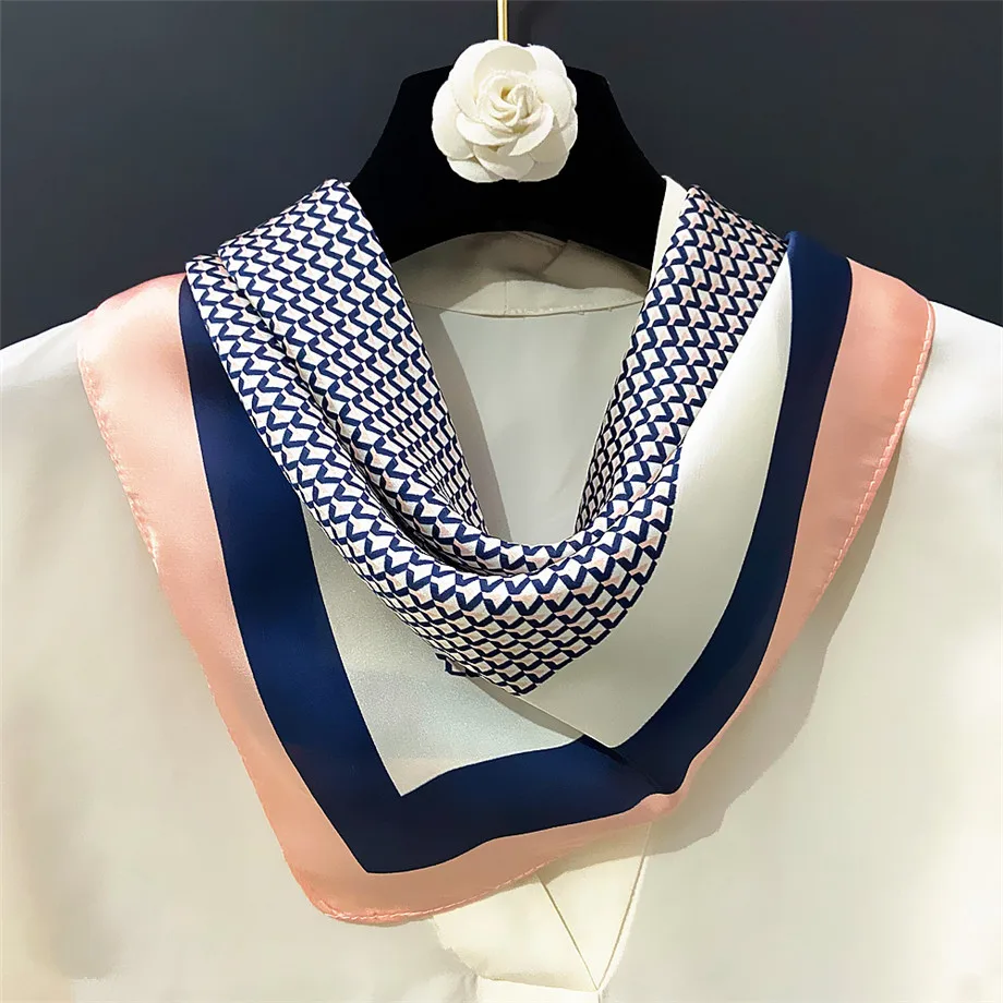 60cm Luxury Brand Square Scarf Women 2024 Spring Striped Silk Scarf Summer Plaid Headband Fashion Neckerchief For Ladies