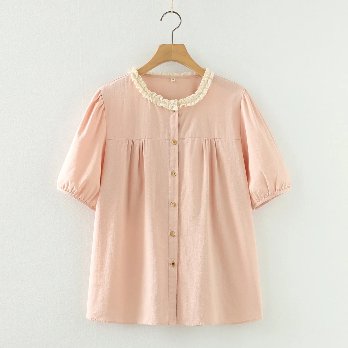 Summer Sweet Mori Girl Ruffles O-Neck Cotton Shirt Women Korean Fashion Kawaii Cute Short Sleeve Single Breasted Blouse Tops