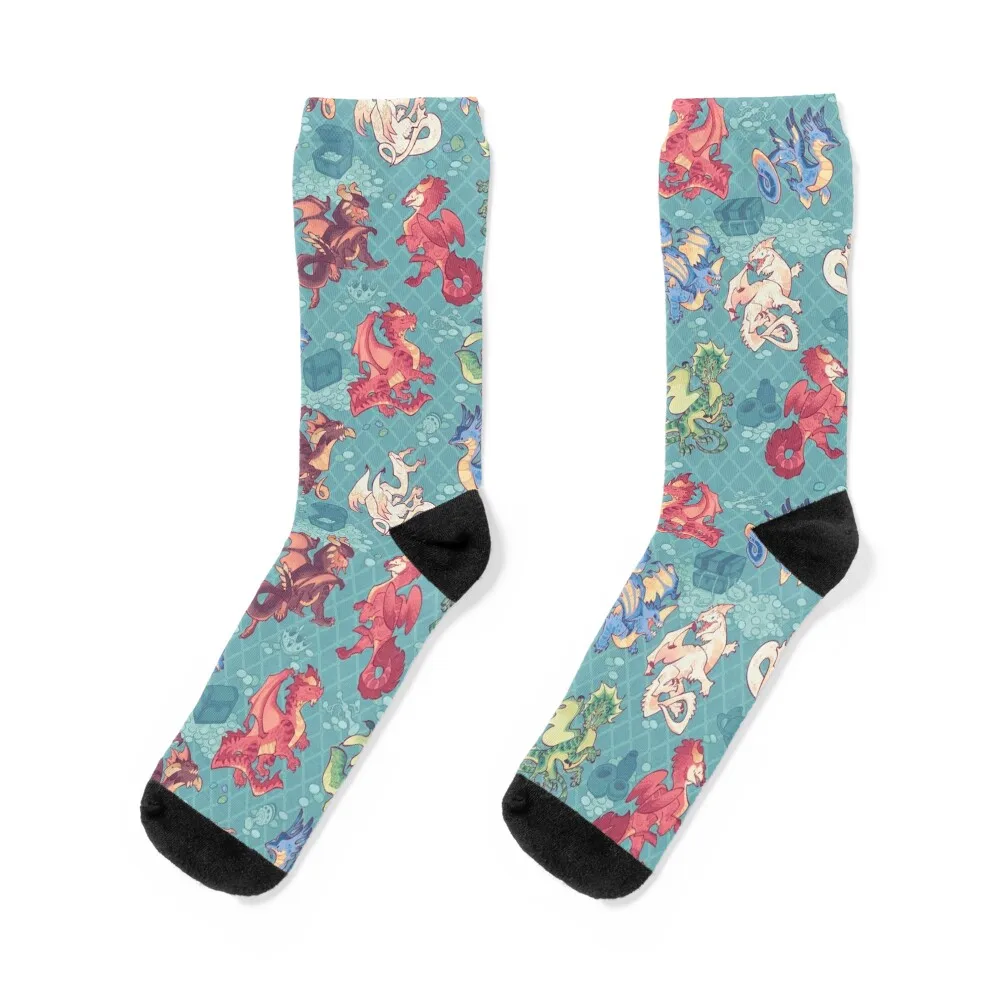 

Chromatic dragons in teal Socks floral fashionable snow Women's Socks Men's