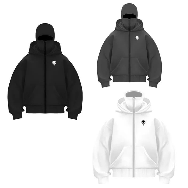 Unisex-Sweatshirt mit doppelter Kapuze, Fleece-Sweatshirt für Herren, Sturmhaube, Kapuzenpullover, halber Reißverschluss, warmes Outfit, Herbst-Winter-Herrenbekleidung, doppellagiger Kapuzenpullover
