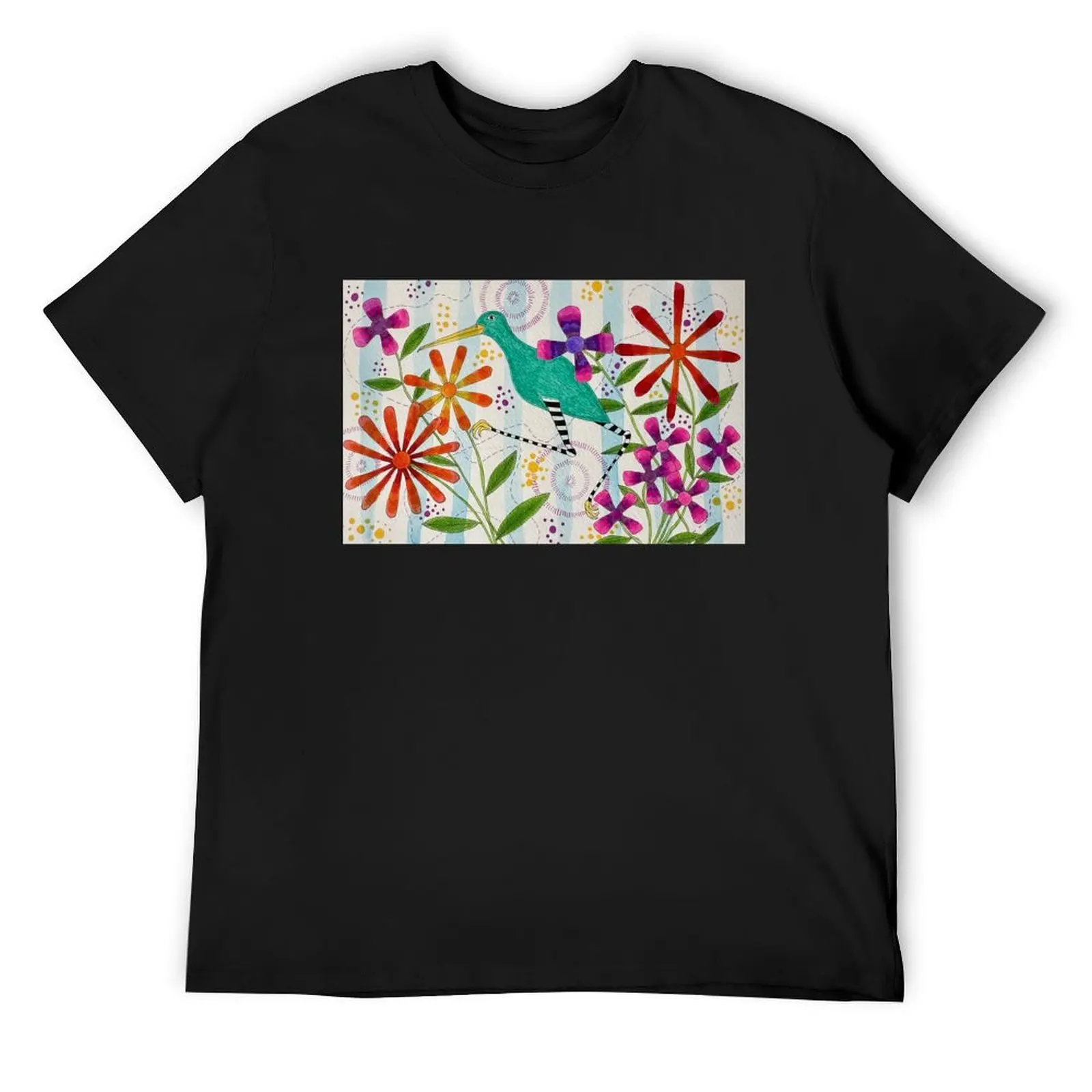 Egret with Flowers T-Shirt anime shirts graphic Men's t-shirts