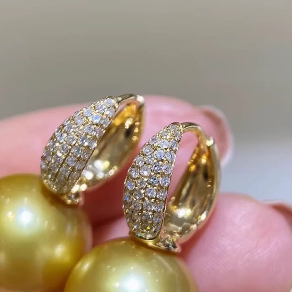 Large particle earrings AAA 10-11mm 11-12mm natural round South  Sea gold pearl ear buckle earrings 925s