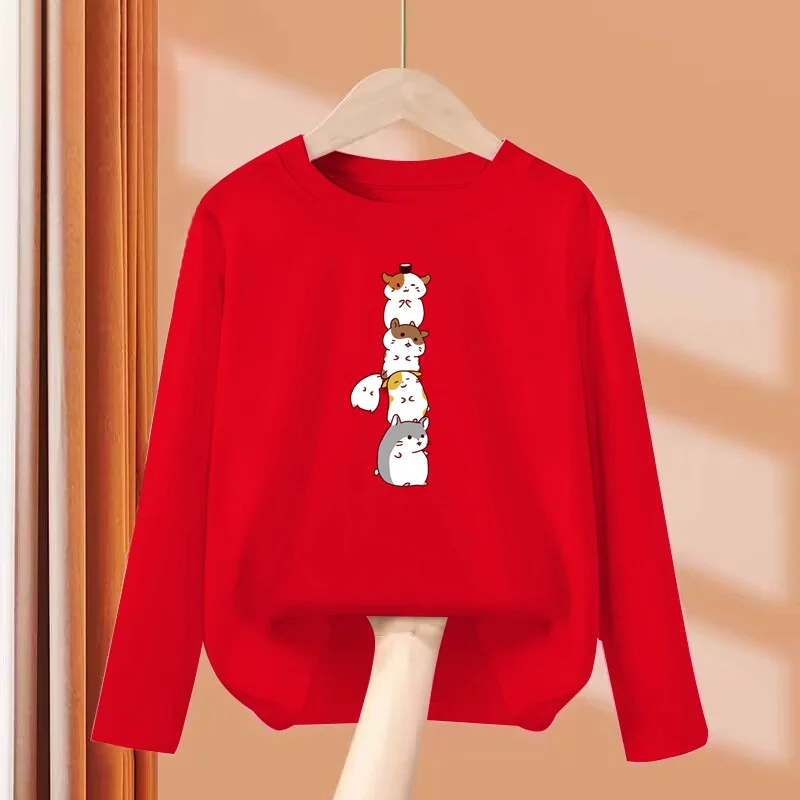 الأطفال ربيع الخريف تي شيرت الإنسان الهرم القط الكرتون قميص الفتيان الفتيات طويلة الأكمام الملابس القطنية