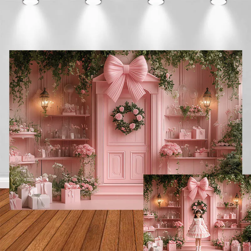 LS Photography Background Pink Girly Bow Decor Birthday Baby Shower Cake Smash Adult Kids Portrait Photo Backdrop Studio
