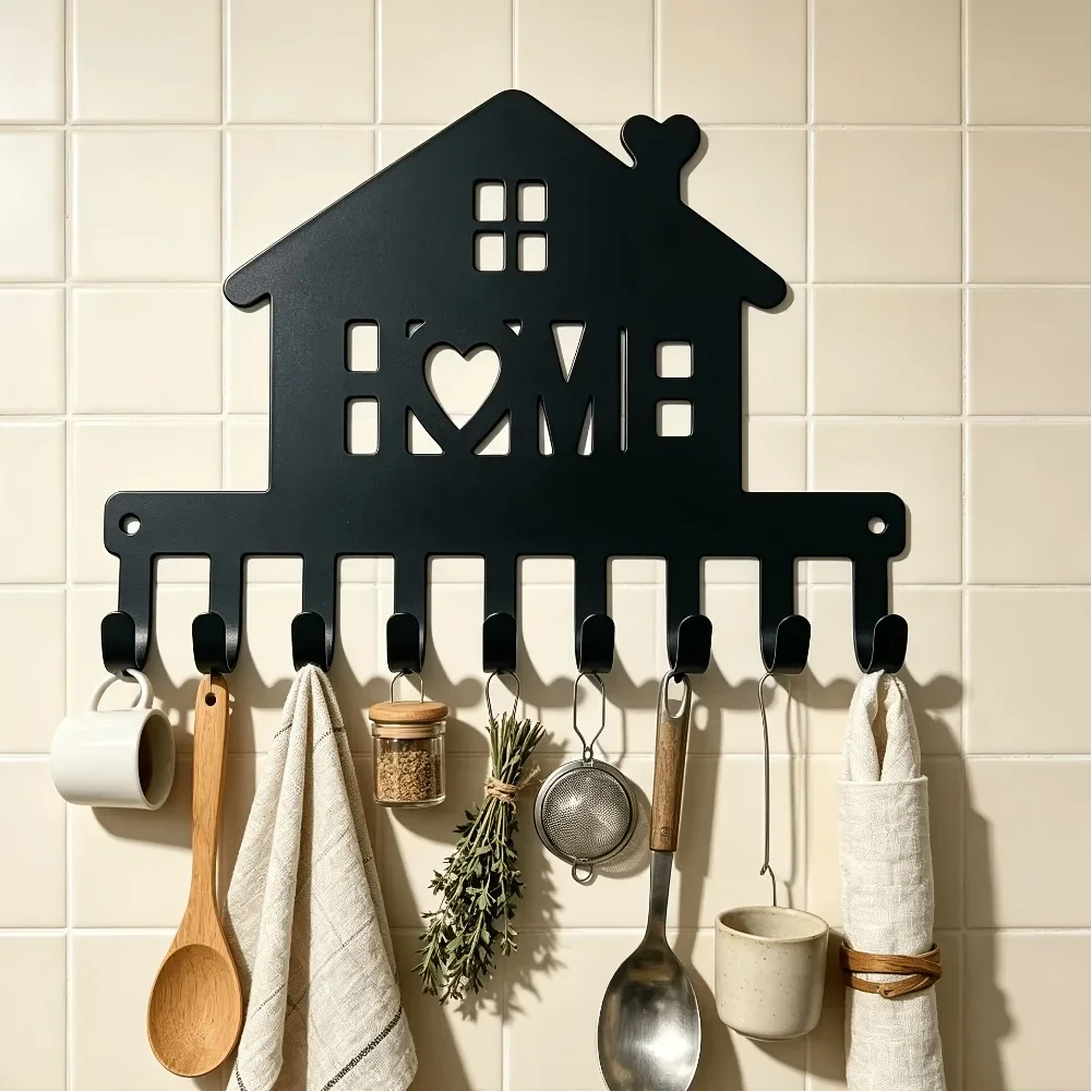 CIFBUY Hollow Heart & House Metal Wall Hooks, Wall Mount Iron Hanging Organizer, Key Card Coat Bag Holder for Entryway Home