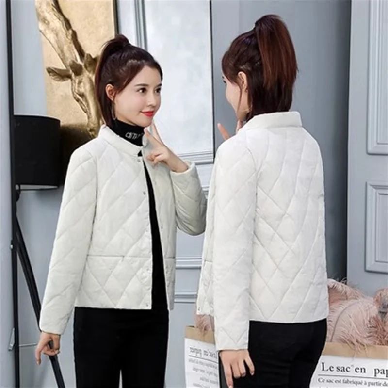 

Women Stand Up Collar Black Short Cotton Jacket 2024 New Down Cotton Jacket Winter Coat Slim Korean Light And Thin Cotton Jacket