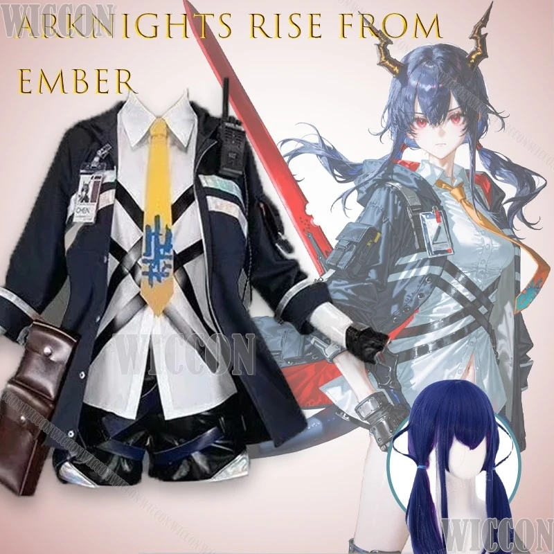 Arknights Rise From Ember Defender Chen Cosplay Costume Full Set With Wig Horn Tail And Uniform Anime Game Character Outfit Cos