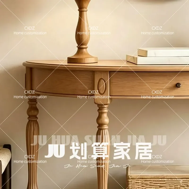 Solid Wood Semi Round Entryway Table Wall Mounted Storage Cabinet Simple Foyer Aisle Sideboard for Living Room Hallway Decor