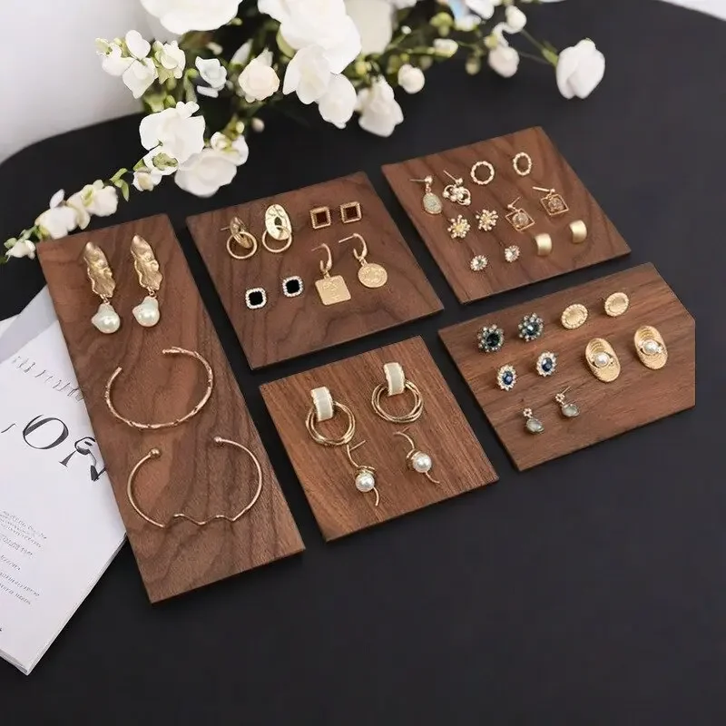 

4mm Thick Desktop Walnut Wooden Block Small Doll Rack Cosmetics Storage Stand Jewelry Display Pad Stamping Ring Tray Plate