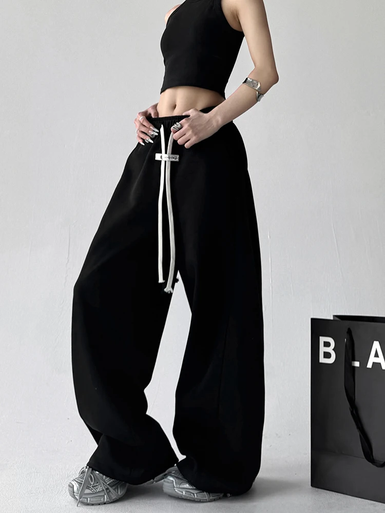 ارتفاع الخصر فضفاض واسعة الساق السراويل النسائية الموز السراويل عارضة الرياضة Sweatpants Dstring مريحة مزيج القطن السراويل
