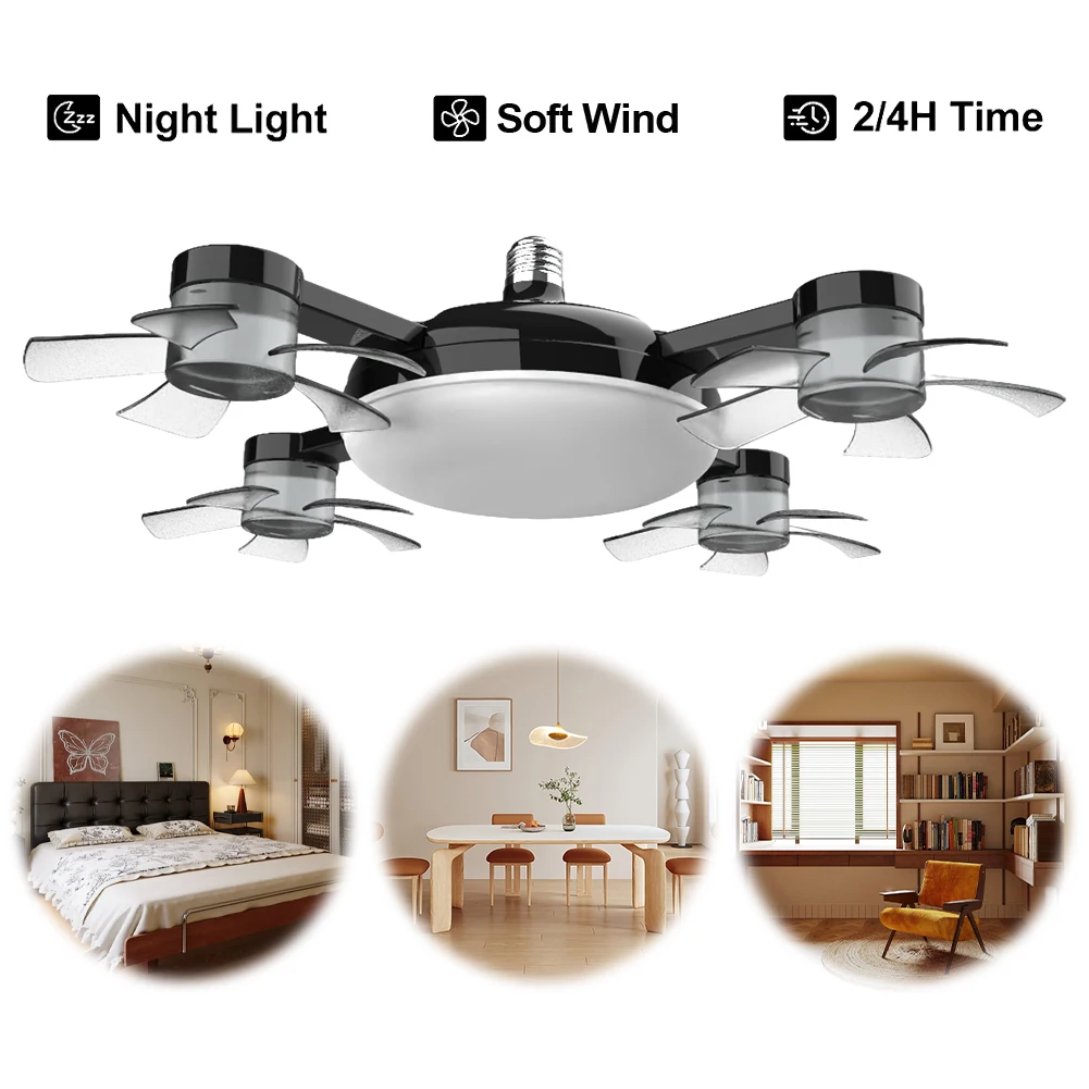 

Drone Fan with LED Light Remote Control 2 In 1 Hanging Fan E27 E26 Silent Ceiling Drone Fan for Dining Room Bedroom Living Room