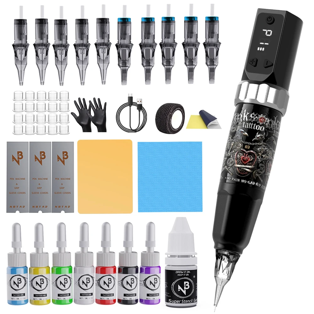 

Tattoo Pen Kit for Beginners - Wireless Rotary Tattoo Gun with Full Accessories