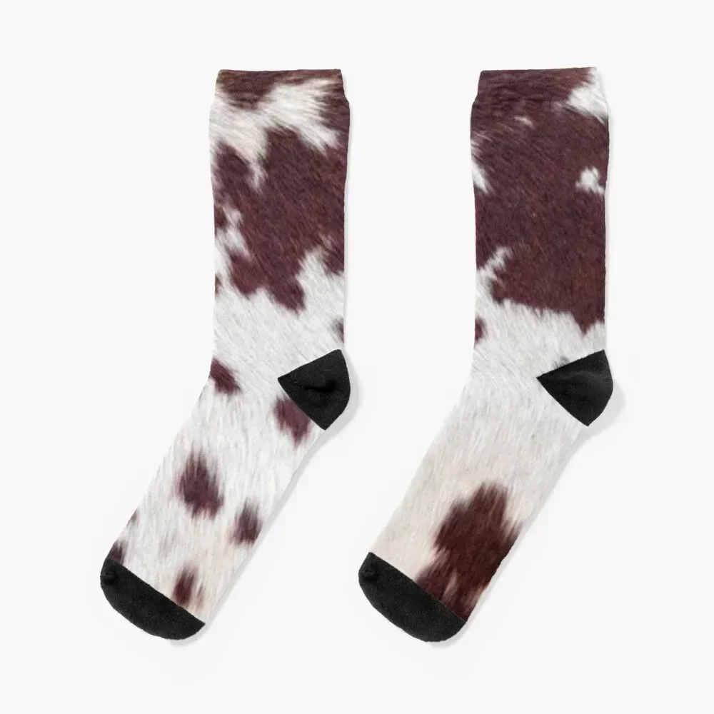 Chaussettes de golf à imprimé de vache foncée pour femmes, chaussettes réalistes, design de vache marron, hip hop, garçon, enfant