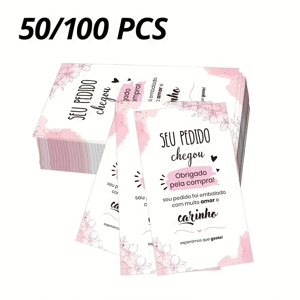 50/100pcs Portuguese Order Thank-you Card, Online Sales Thank-you Card, Used for Online Stores, Personal Stores, Etc