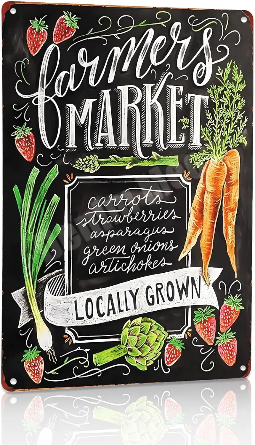 Farmers Market Decor Retro Vintage Metal Tin Sign Plaque, Farmers Market Display Sign for Room Home Farmhouse Country Kitchen Pa
