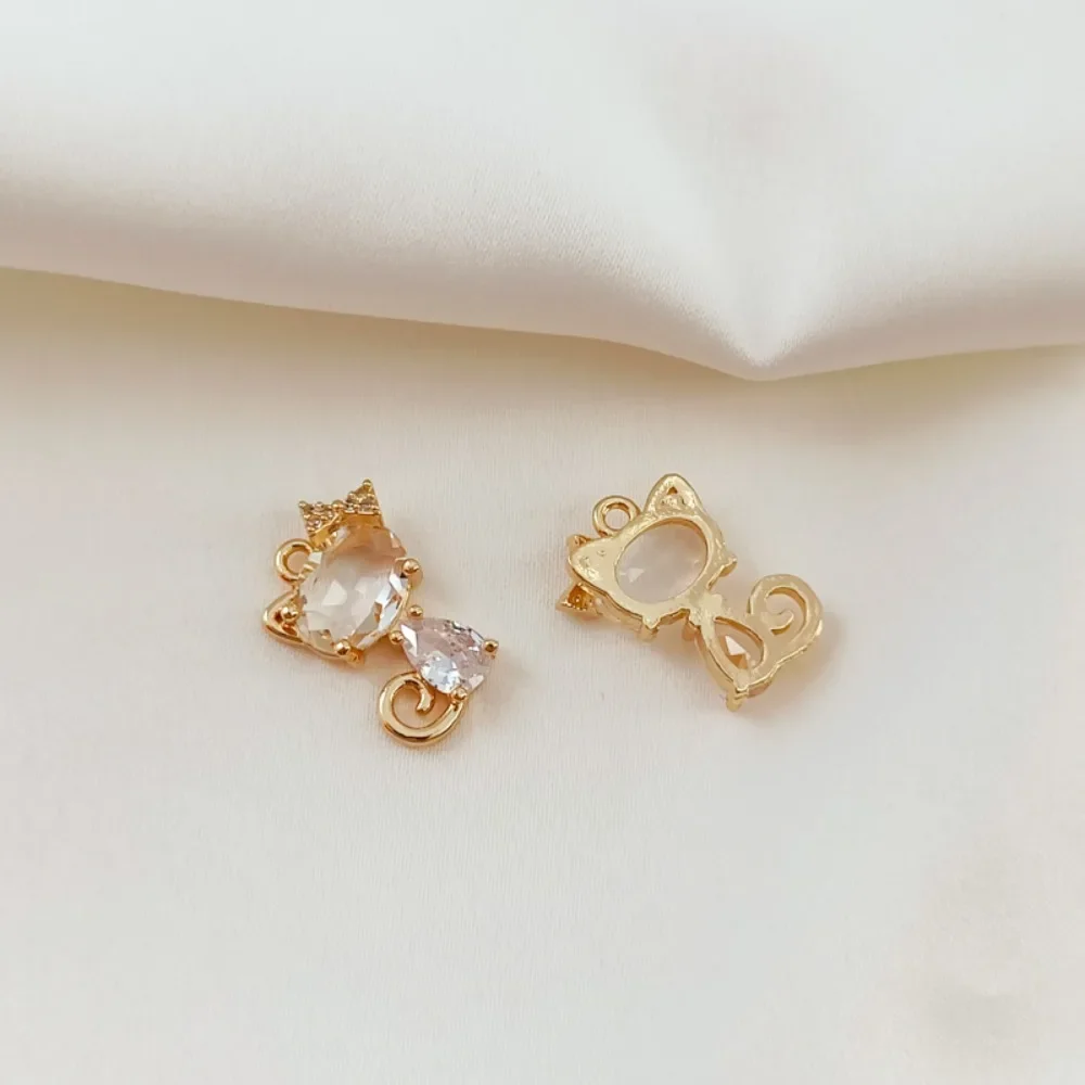 

14K Gold-plated Zircon Transparent Crystal Queen Cat Pendant Bracelet Necklace Pendant DIY Accessory