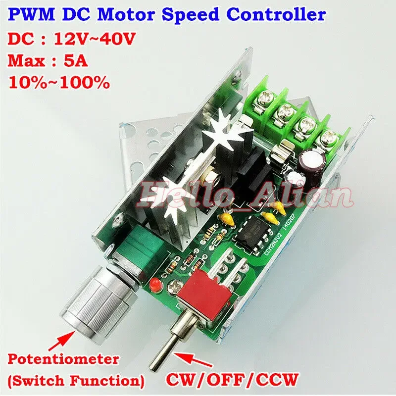 DC 12V-40V 12V 18V 24V 36V 5A PWM DC Motor Speed Controller Regulator CW CCW OFF Reversible Switch 15kHz PWM Frequency