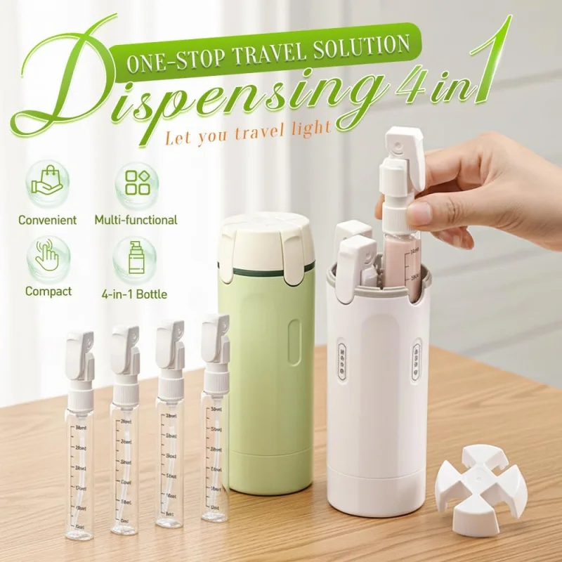 4-in-1 Travel Dispenser Bottle Set Leak Proof Refillable Cosmetic Bottles with Label Stickers Portable Shampoo Body Wash Lotion