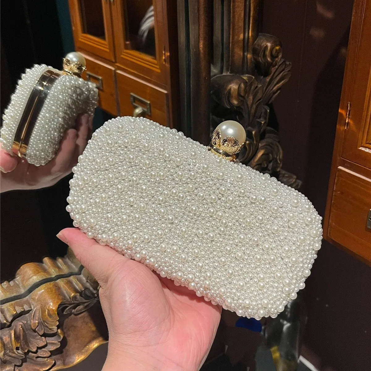 

New pearl dinner bag high-end engagement clutch cheongsam dress bag temperament celebrity banquet elegant