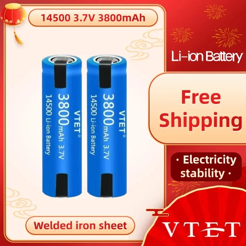 2024 14500 Battery 3.7V AA 3800mah Lithium Ion Battery, with Welding, for Electric Razor,Toothbrush, Barber Rechargeable Battery