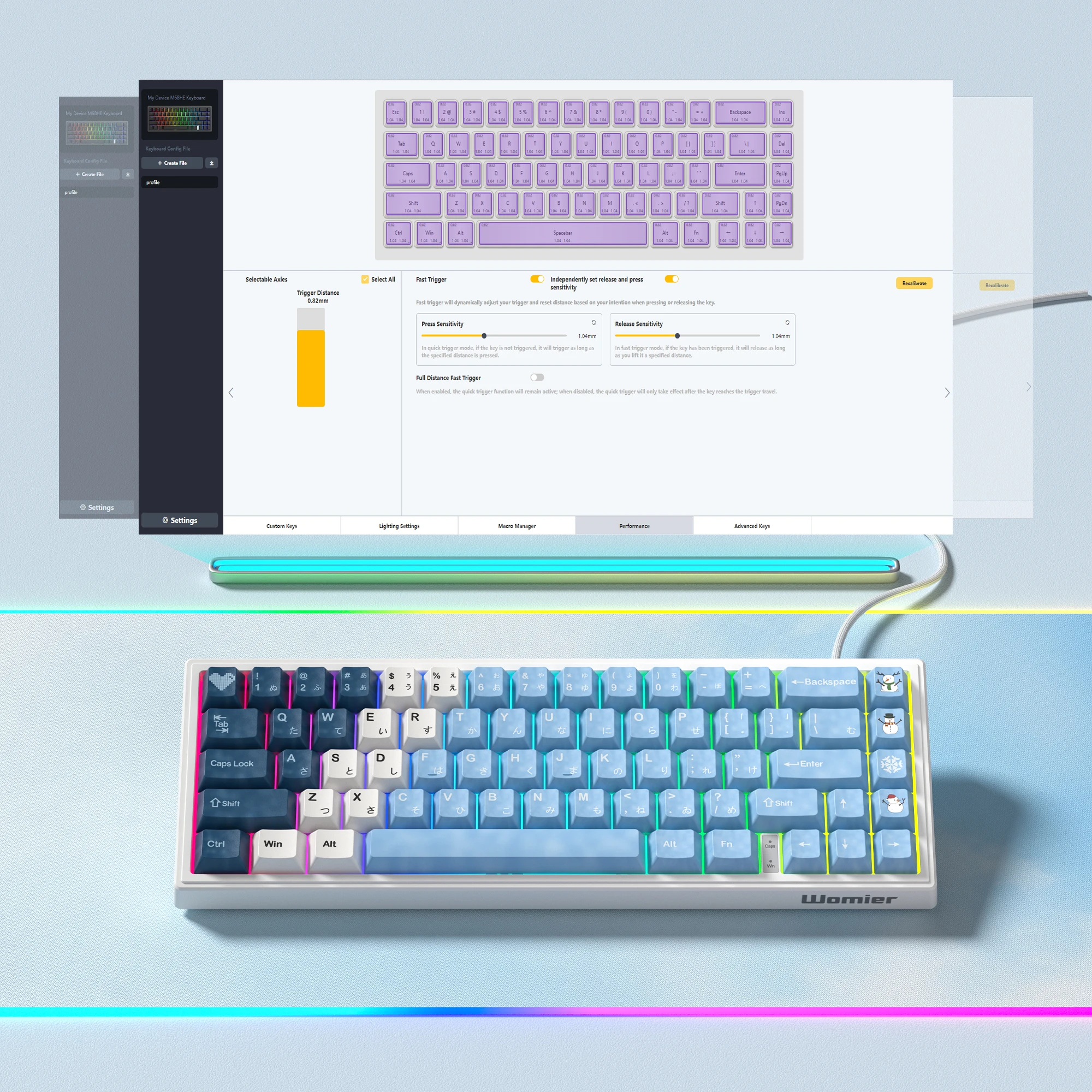 Womier M68 HE V2 Snow Blue Web Drive Rapid Trigger Rgb Mechanical Keyboard Magnetic Switches Wired Keyboards for Mac Win