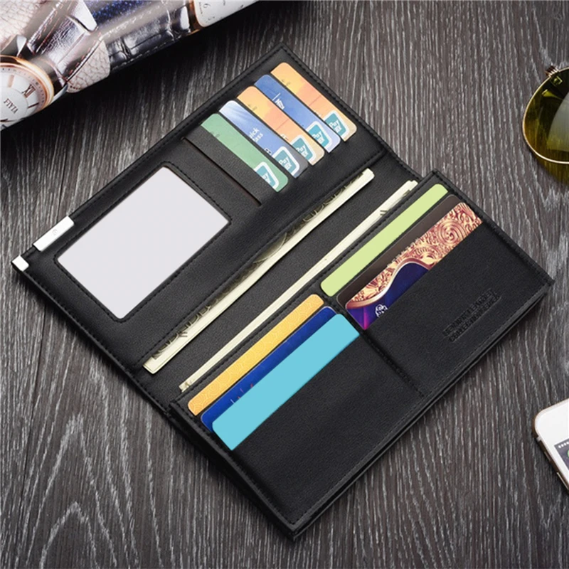 Wallet Long Bussiness Card Holder Hasp Wallet Aluminum Metal Credit PU Leather Purse Checkbook Mini Card Wallet For Man