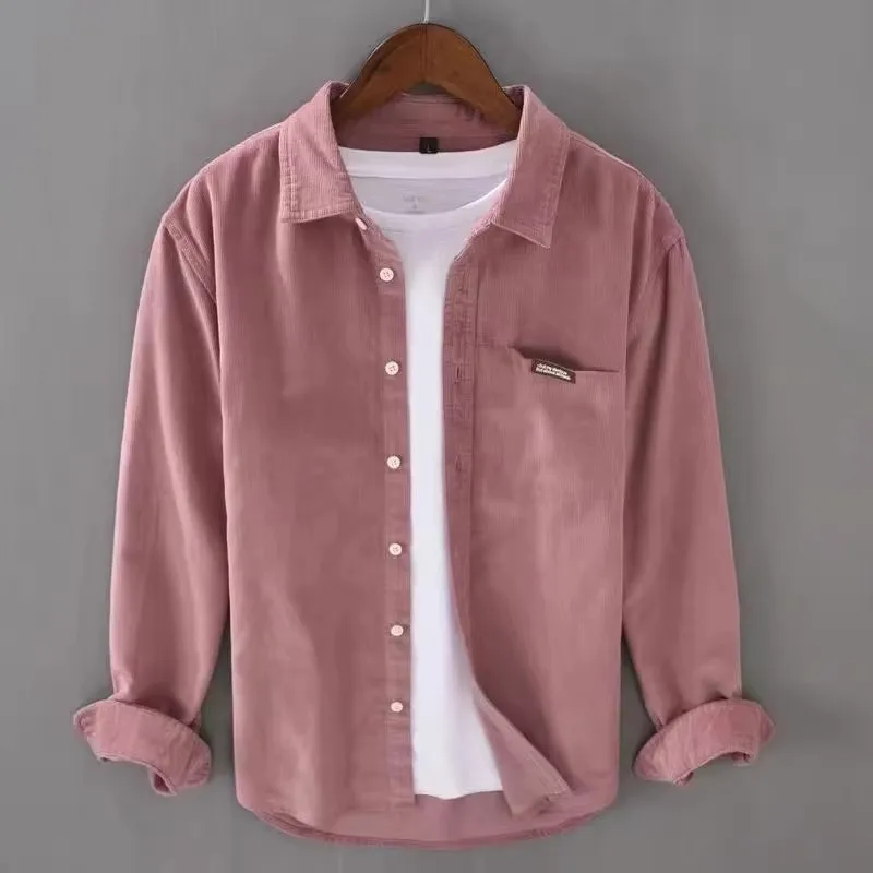 

Retro Japanese Sle Men's irt Corduroy Loose Long Sve Pointed Collar Autumn Spring Wear Resistant Dir Outerwear