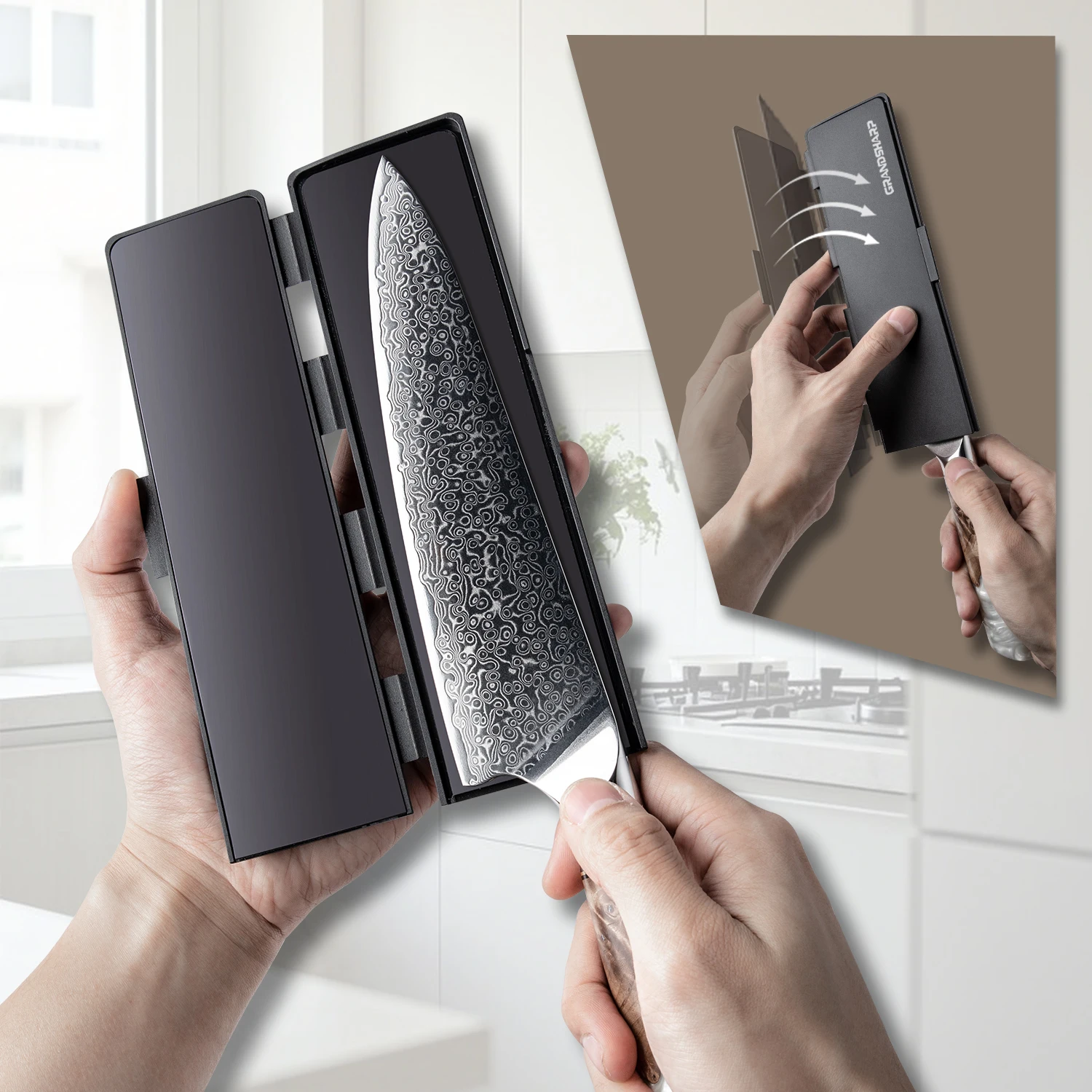 Grandsharp Magnetic Knife Protector Plastic Flip Over Cover Kitchen Knife Sheath Blade Storage Safe Locking Strong Magnet Sheath