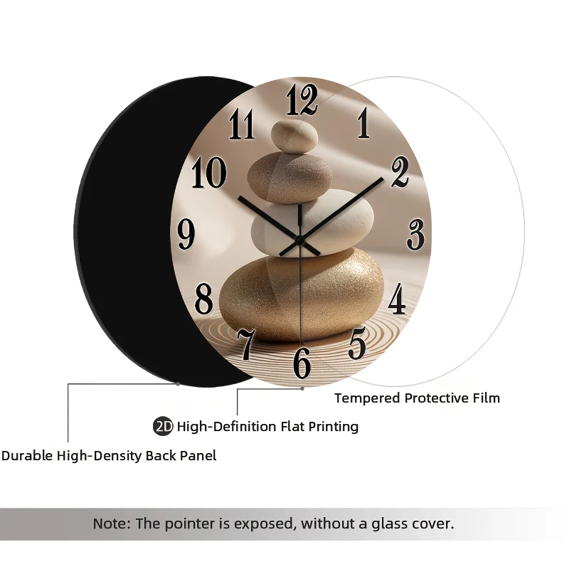 1pc of a Quiet Wall Clock That Doesn'T Tick, Featuring a Decorative Round Design with a High-Definition Glossy End And a Balanced Stone Stack on The Clock Face, Suitable for The Kitchen, Bedroom, Living Room, Stairwell, And Laundry Room