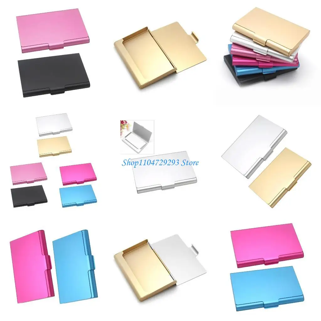 Y2GD 2Pcs Aluminum Alloy Business Card Case Portable Folding Name Card Holder Box