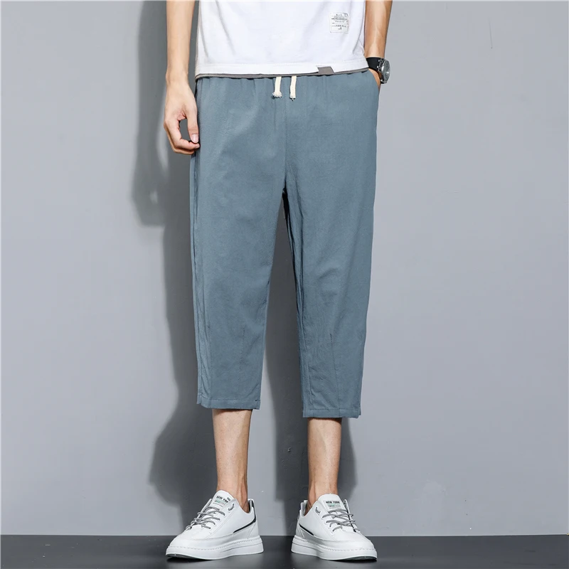 夏薄い綿リネンメンズルーズフィットカジュアルパンツピュアカラー大きいサイズ7フィートの長さファッショナブルなルーズレギンス