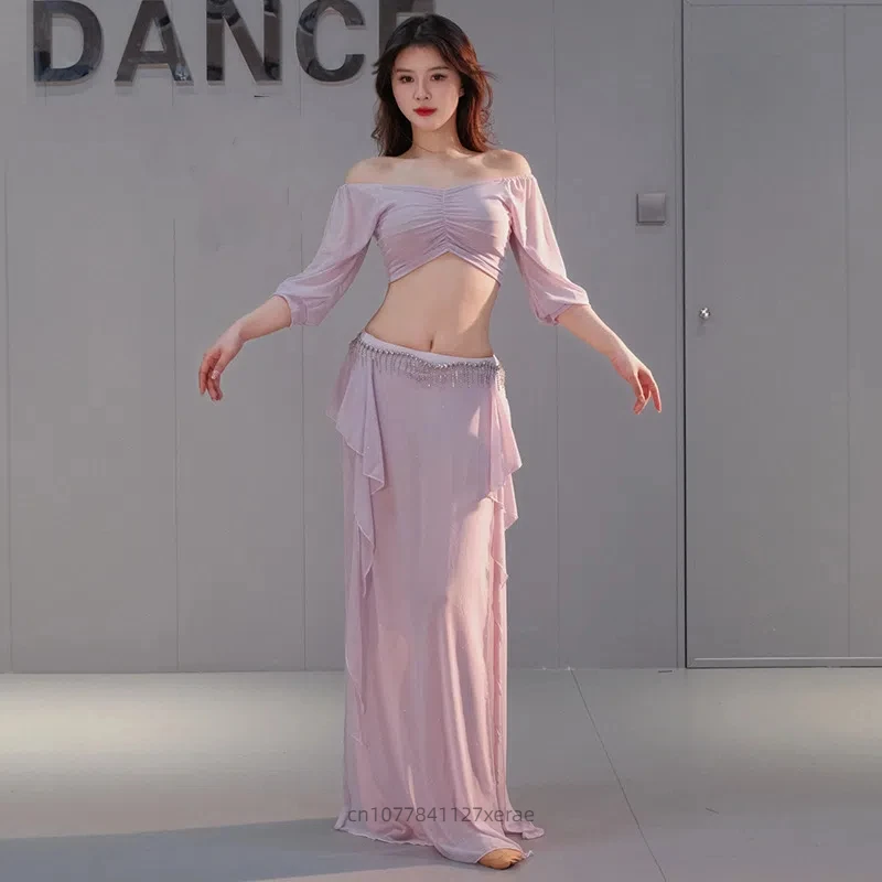 2025 新しいベリーダンス大きいサイズメッシュ練習ドレスセット、オリエンタルダンスパフォーマンスドレス、ステージパフォーマンス女性