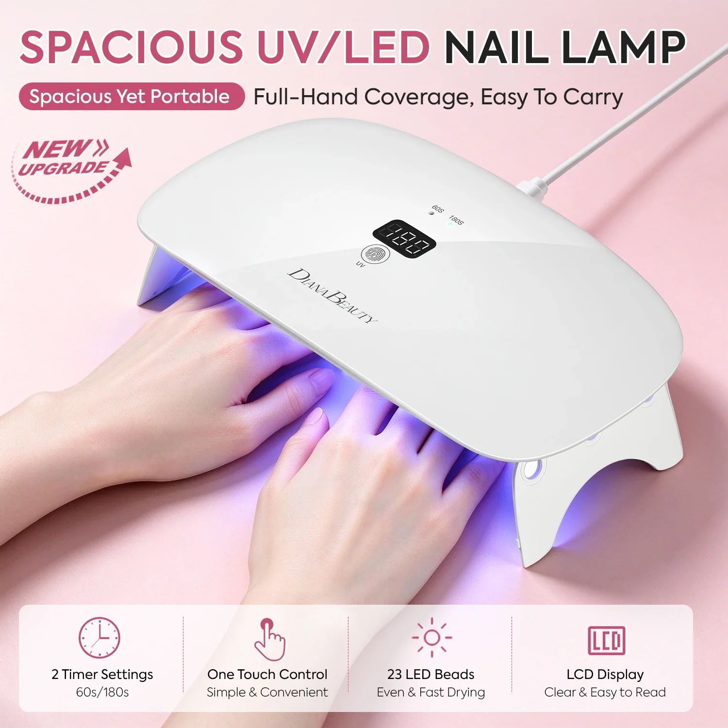 DianaBeauty UV LED Nail Lamp Portable Nail Dryer with 2 Timer Settings Foldable UV Lamp for Drying nails Manicure Lamp Tools
