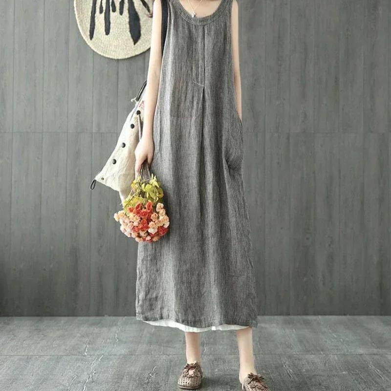 2024 Summer Women Clothing Sleeveless O-neck Loose Long Dresses for Women