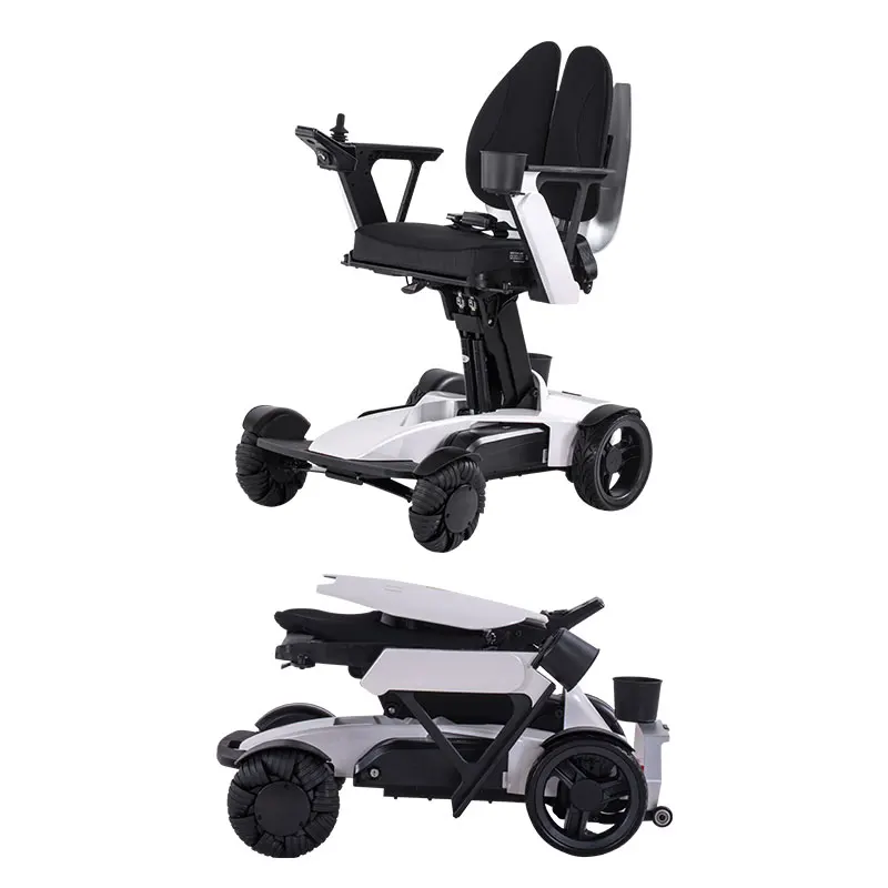 Chinese Luxury Lightweight 8ah Lithium Battery Aluminum Foldable All Terrain Electric Power Wheelchair With Retractable Pedal