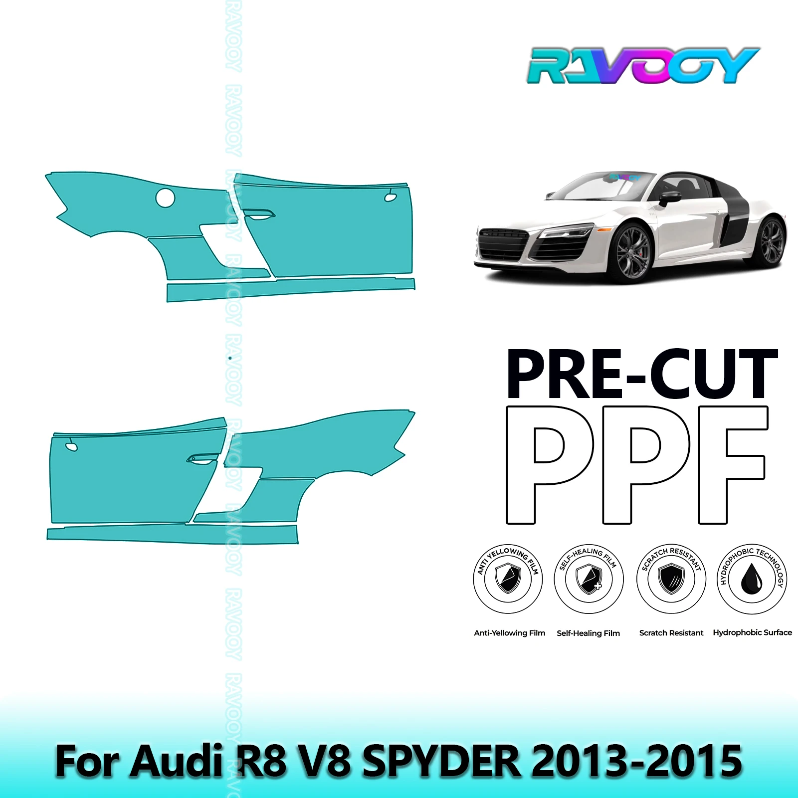 

For Audi R8 V8 SPYDER 2013-2015 8.5mil Clear Matte Pre-Cut PPF Door & A/B Pillar Kit TPU Paint Protection Film Set