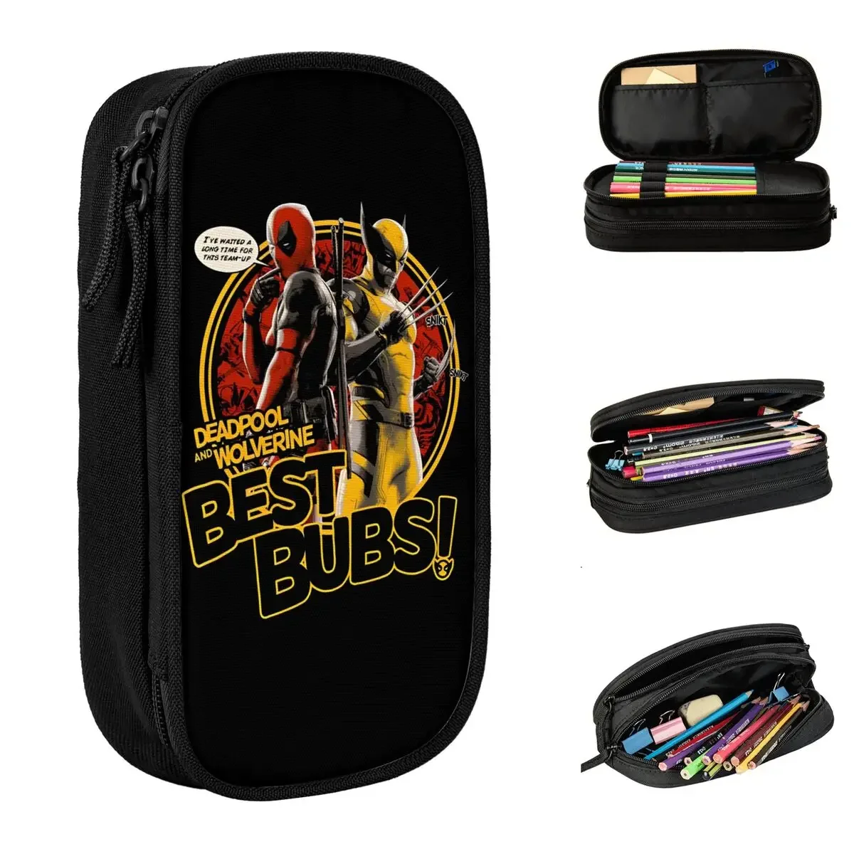 

Deadpool & Wolverine Together Pencil Case Lovely Friendship Pen Bag Student Big Capacity School Supplies Gifts Pencilcases