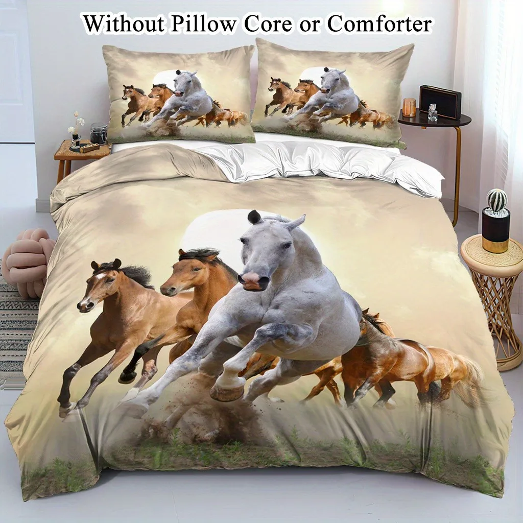 Horses Bedding Set Animal Soft Polyester Duvet Cover Set Quilt Cover With Pillowcase For Bedroom Decor Birthday Gift For Girls