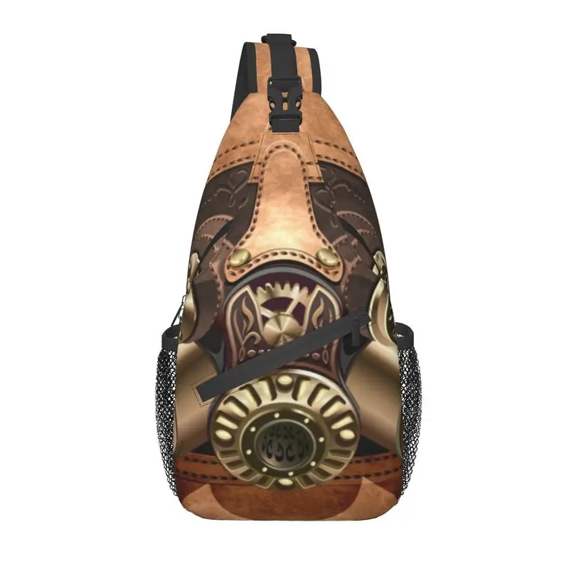 

Steampunk Helmet Crossbody Sling Backpack Men Custom Pilot Air Fighter Shoulder Chest Bag for Traveling Daypack