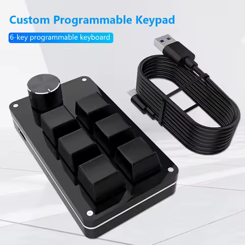Macro Keyboard 6 Key + 1 Knob Mechanical Keyboard Hot Swap Custom Keypad Mini Gaming Keyboard Mini Keyboard for PS Drawing Game