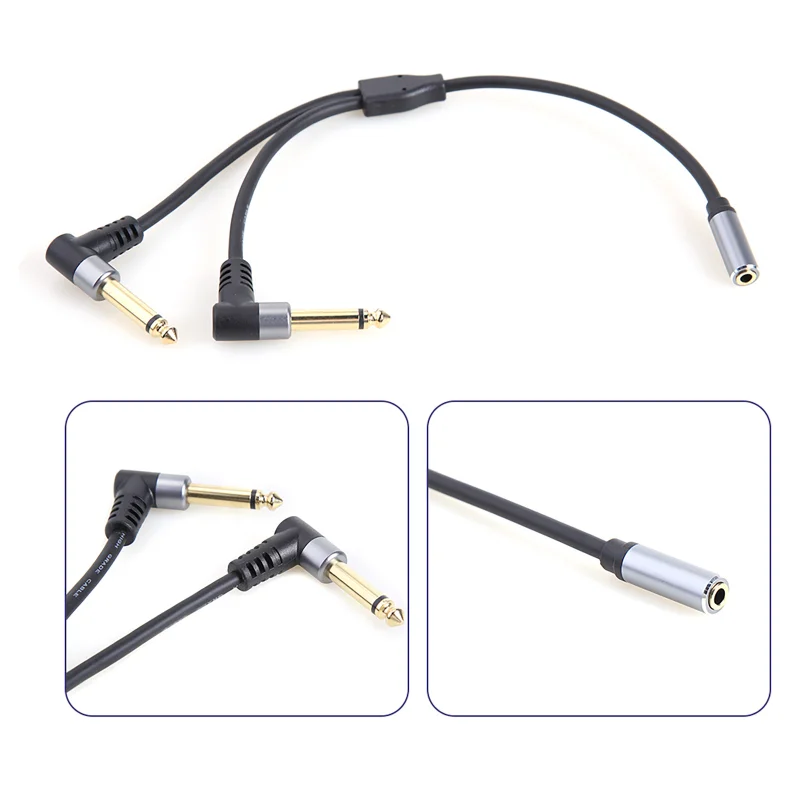 Nku 3.5mm 1/8\'\' TRS Stereo Female Jack To Dual 6.35mm 1/4\'\' TS Right Angle Male Plug Mono Y Splitter Audio Cable for Amplifer